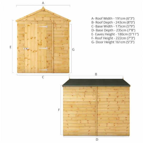 Mercia Shiplap Apex Shed 8x6 - Windowless