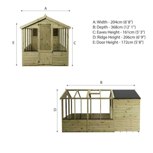 Mercia Traditional Apex Greenhouse Combi Shed 12x6