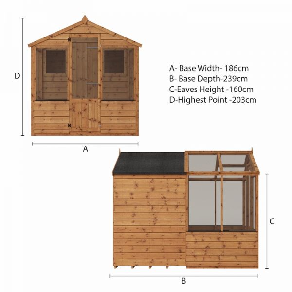 Mercia Traditional Apex Greenhouse Combi Shed 8x6