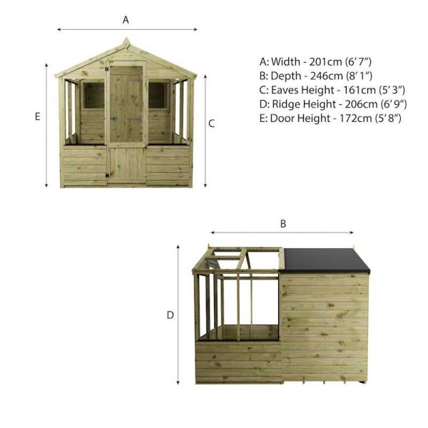 Mercia Traditional Apex Greenhouse Combi Shed 8x6