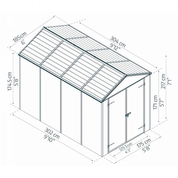 Palram - Canopia Rubicon 6x10 Dark Grey Plastic Shed