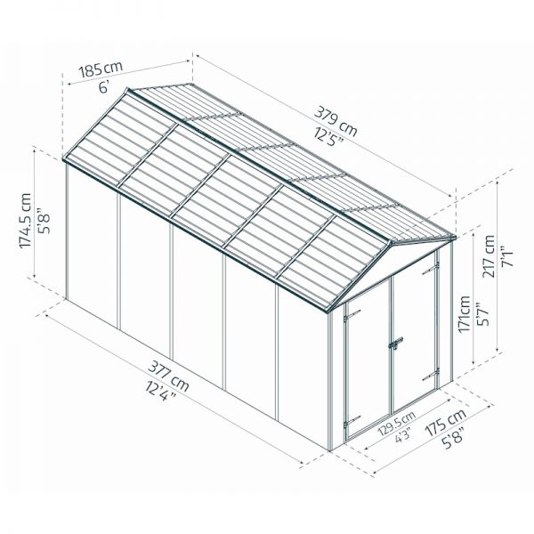 Palram - Canopia Rubicon 6x12 Dark Grey Plastic Shed