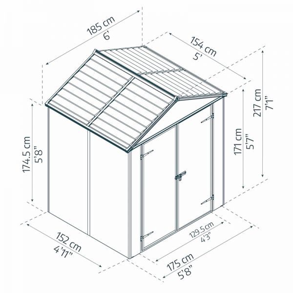 Palram - Canopia Rubicon 6x5 Dark Grey Plastic Shed