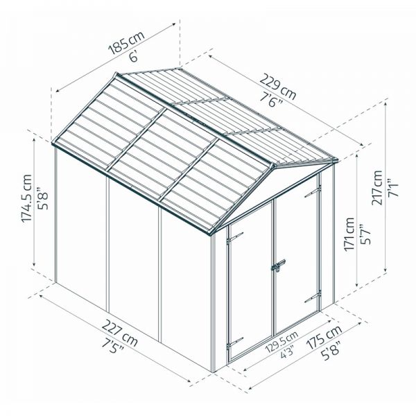 Palram - Canopia Rubicon 6x8 Dark Grey Plastic Shed