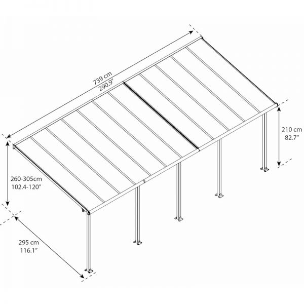 Palram - Canopia Olympia Patio Cover 3m x 7.30m Grey Clear