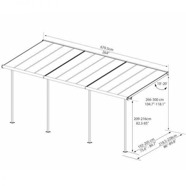 Palram - Canopia Sierra Patio Cover 2.3m x 6.9m Grey Clear