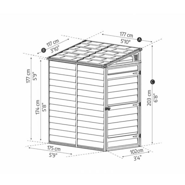 Palram - Canopia Skylight Dark Grey Plastic Shed Pent 4x6