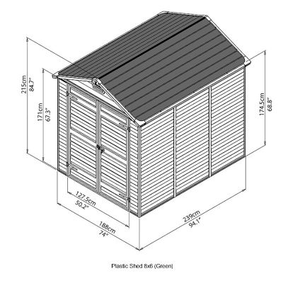 Palram SkyLight Green Plastic Shed 8x6 - One Garden