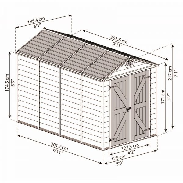 Palram - Canopia Skylight Tan Plastic Shed 6x10