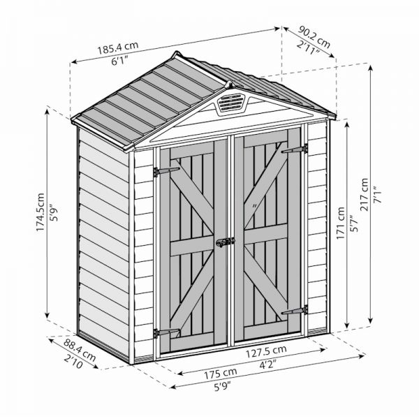 Palram - Canopia Skylight Tan Plastic Shed 6x3