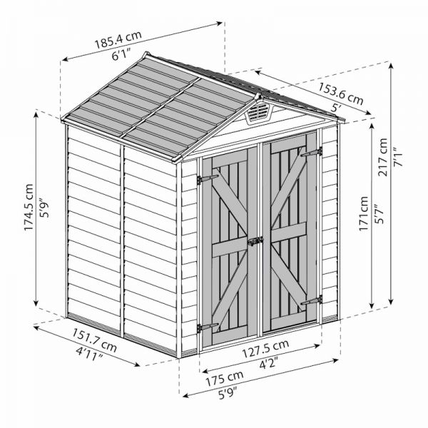 Palram - Canopia Skylight Tan Plastic Shed 6x5