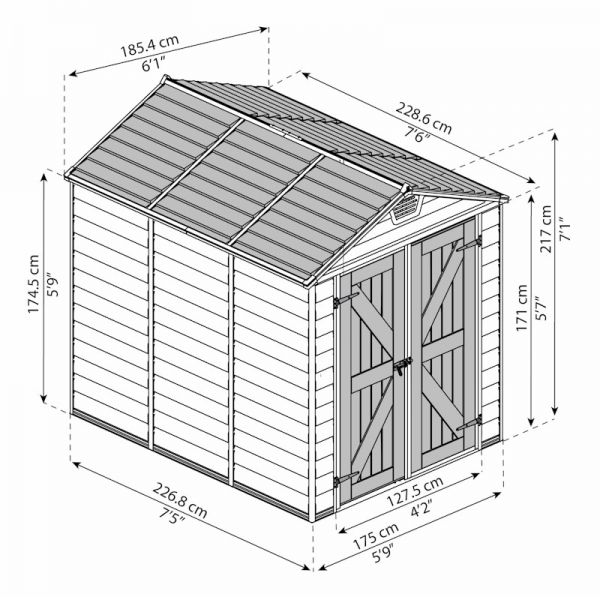 Palram - Canopia Skylight Tan Plastic Shed 6x8