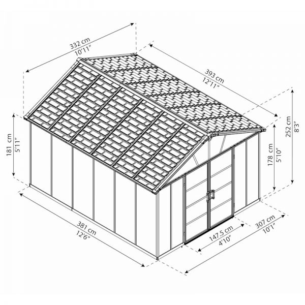 Palram - Canopia Yukon 11x13.1 Dark Grey Plastic Shed with Floor Wpc