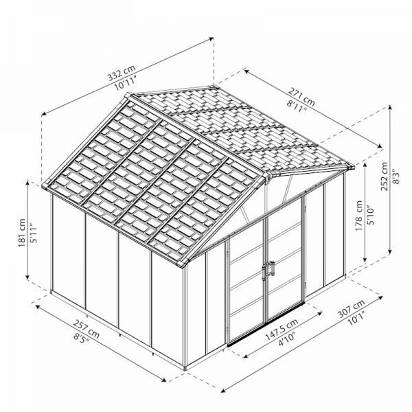 Palram - Canopia Yukon 11x9 Dark Grey Plastic Shed with Floor Wpc