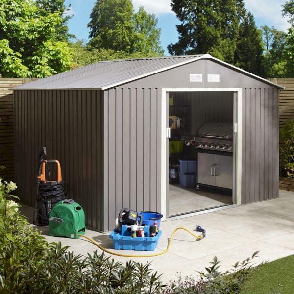 Rowlinson Trentvale 10x8 Metal Apex Shed - Light Grey