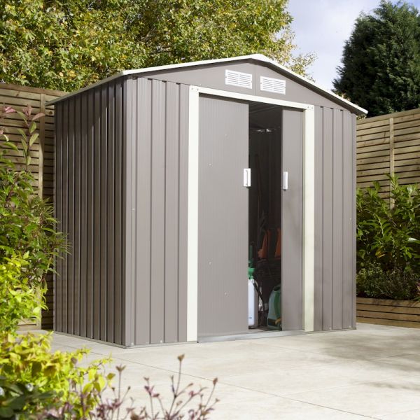 Rowlinson Trentvale 6x4 Metal Apex Shed - Light Grey