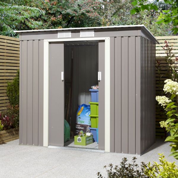 Rowlinson Trentvale 6x4 Metal Pent Shed - Light Grey