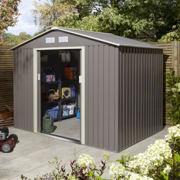 Rowlinson Trentvale 8x6 Metal Apex Shed - Light Grey