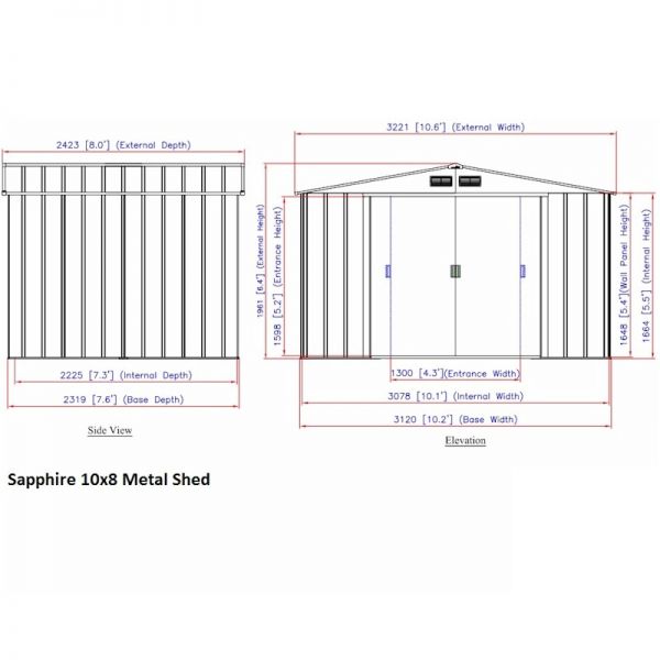 Sapphire Apex 10x8 Anthracite Metal shed