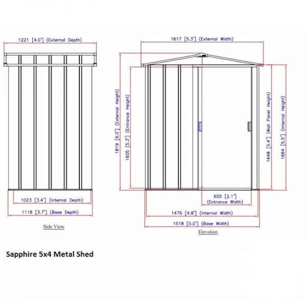 Sapphire Apex 5x4 Green Metal shed