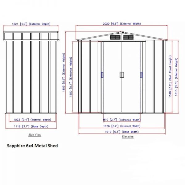 Sapphire Apex 6x4 Green Metal shed