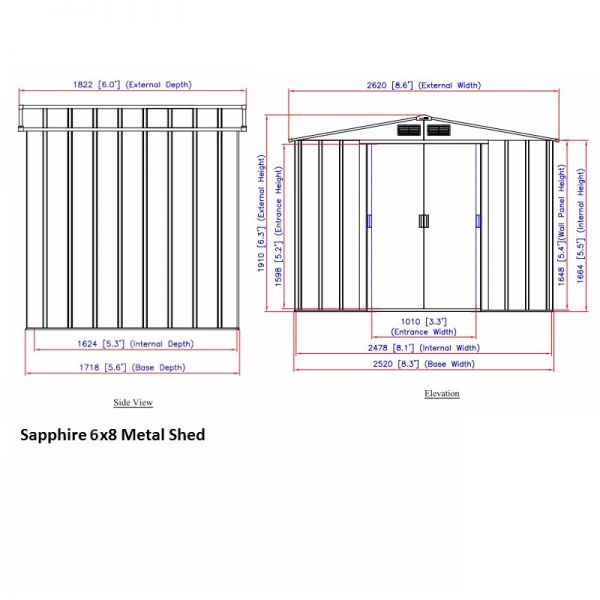 Sapphire Apex 8x6 Anthracite Metal shed