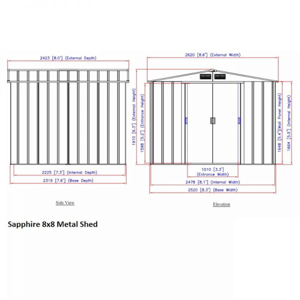 Sapphire Apex 8x8 Green Metal shed