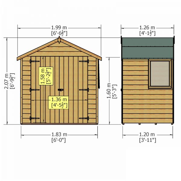 Shire Bute Apex Double Door Shed 4x6