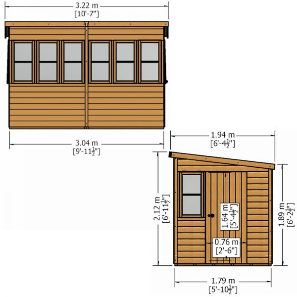 Shire Sun Pent Potting Shed 10x6 - Right Door