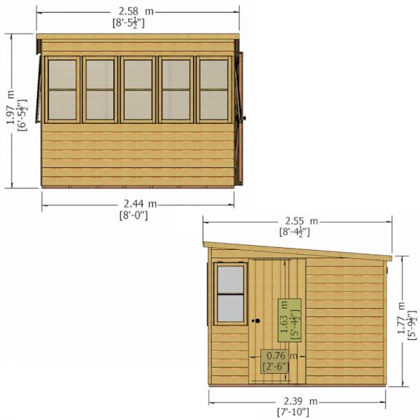 Shire Sun Pent Potting Shed 8x8 - Right Door