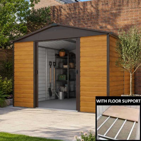 Yardmaster Woodgrain 1012WGL Metal Shed with Floor Support Frame 2.85 x 3.67m