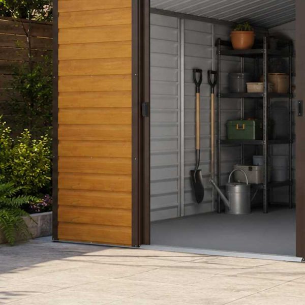 Yardmaster Woodgrain 1012WGL Metal Shed with Floor Support Frame 2.85 x 3.67m
