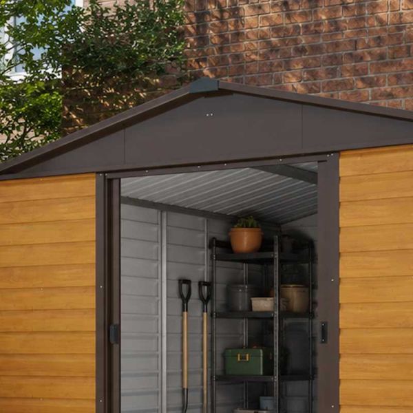 Yardmaster Woodgrain 1012WGL Metal Shed with Floor Support Frame 2.85 x 3.67m