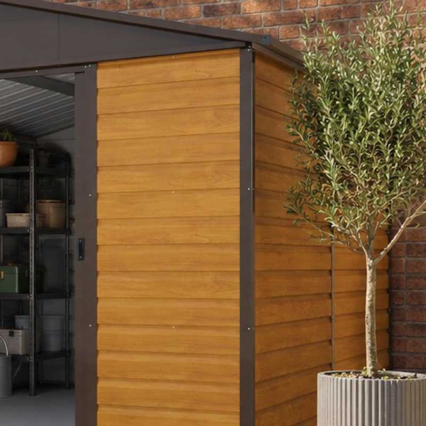 Yardmaster Woodgrain 1012WGL Metal Shed with Floor Support Frame 2.85 x 3.67m