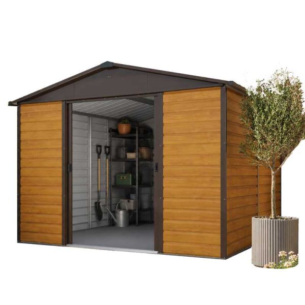 Yardmaster Woodgrain 1012WGL Metal Shed with Floor Support Frame 2.85 x 3.67m