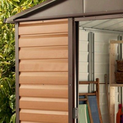 Yardmaster Woodgrain 1012WGL Metal Shed with Floor Support Frame 2.85 x 3.67m