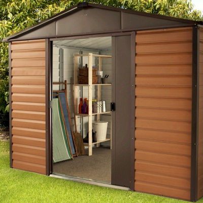 Yardmaster Woodgrain 1012WGL Metal Shed with Floor Support Frame 2.85 x 3.67m