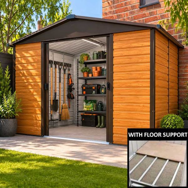 Yardmaster Woodgrain 106WGL Metal Shed with Floor Support Frame 2.85 x 1.86m