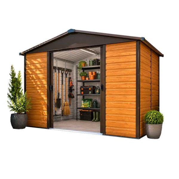 Yardmaster Woodgrain 106WGL Metal Shed with Floor Support Frame 2.85 x 1.86m