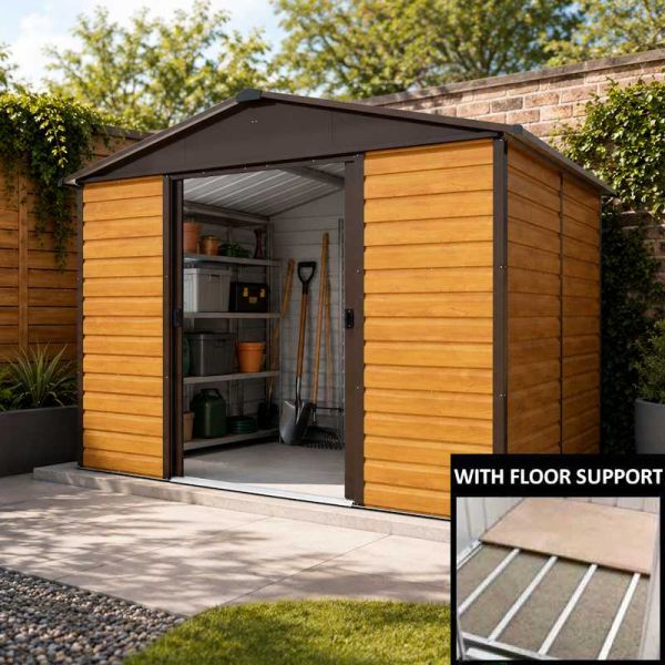 Yardmaster Woodgrain 108WGL Metal Shed with Floor Support Frame 2.85 x 2.26m