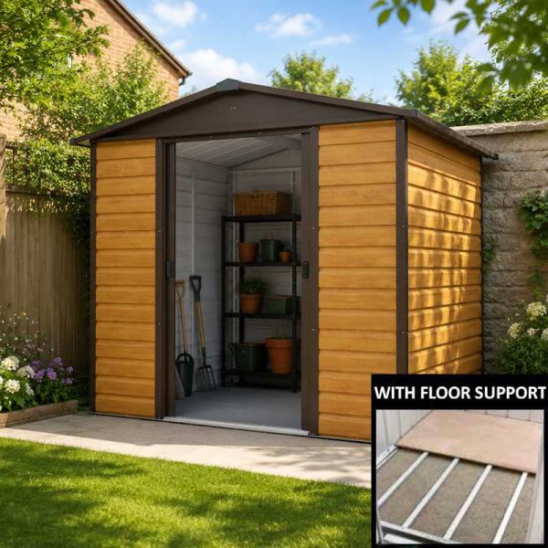 Yardmaster Woodgrain 86WGL Metal Shed with Floor Support Frame 2.26 x 1.86m