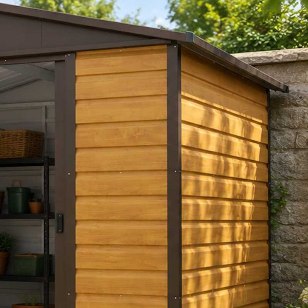 Yardmaster Woodgrain 86WGL Metal Shed with Floor Support Frame 2.26 x 1.86m