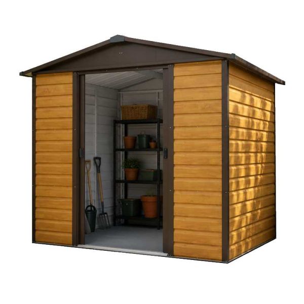 Yardmaster Woodgrain 86WGL Metal Shed with Floor Support Frame 2.26 x 1.86m