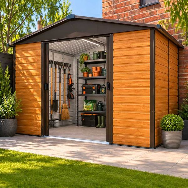 Yardmaster Woodgrain Shiplap 106WGL Metal Shed 2.85 x 1.86m