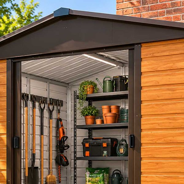 Yardmaster Woodgrain Shiplap 106WGL Metal Shed 2.85 x 1.86m
