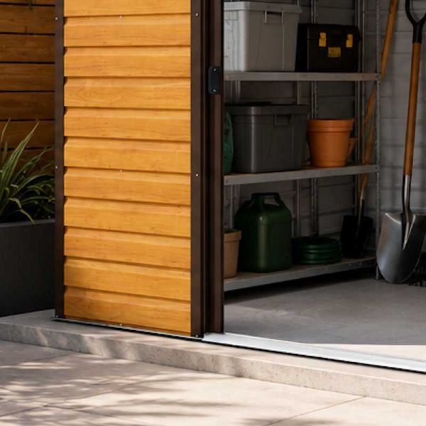 Yardmaster Woodgrain Shiplap 108WGL Metal Shed 2.85 x 2.26m