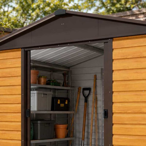 Yardmaster Woodgrain Shiplap 108WGL Metal Shed 2.85 x 2.26m