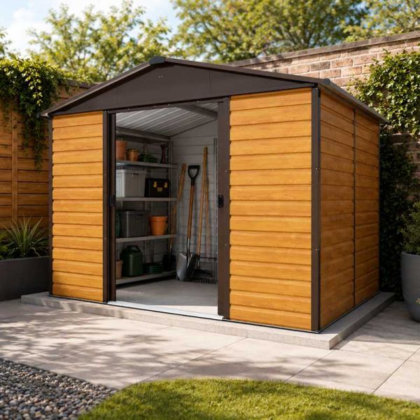 Yardmaster Woodgrain Shiplap 108WGL Metal Shed 2.85 x 2.26m