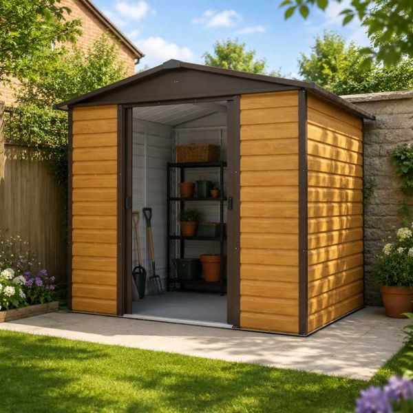 Yardmaster Woodgrain Shiplap 86WGL Metal Shed 2.26 x 1.86m